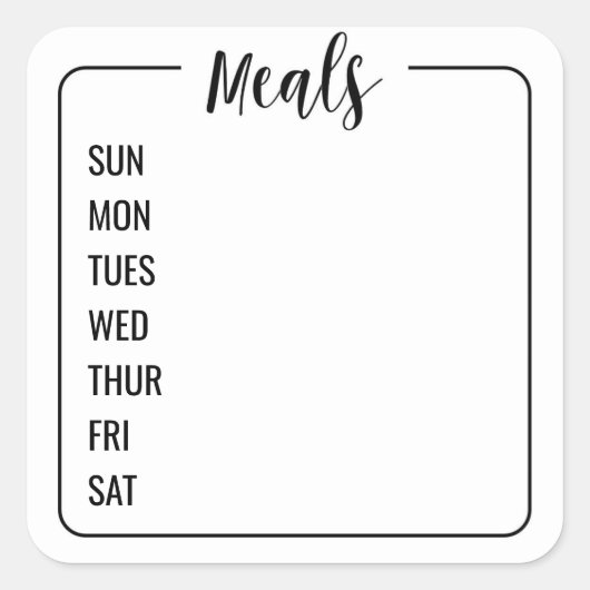 Wekelijks Bullet Journal Meal Planner Vierkante Sticker (Voorkant)