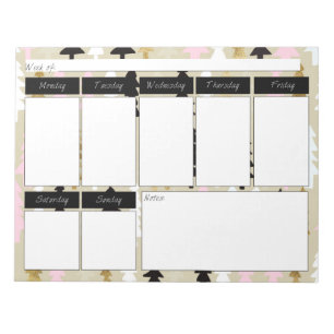 Wekelijks Chic Pink & Gold Tree-patroon notebook Notitieblok