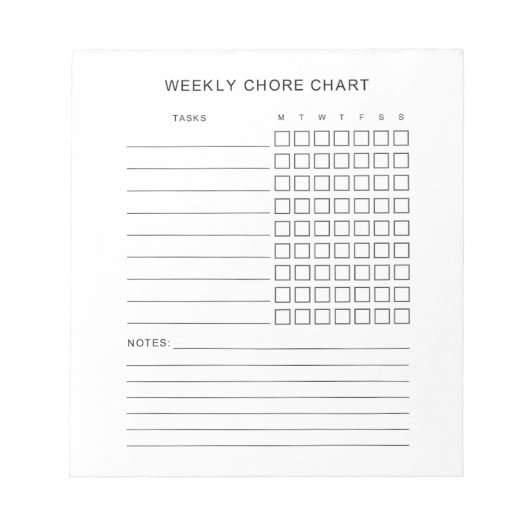 Wekelijks Chore Chart Notitieblok (Voorkant)