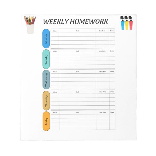 WEKELIJKS HUISWERK NOTITIEBLOK (Voorkant)