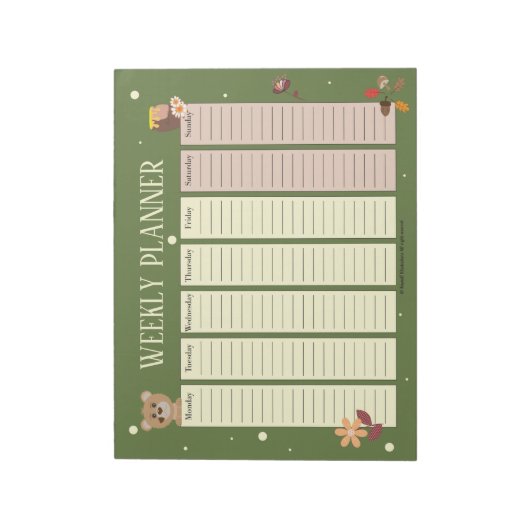Wekelijks kind Woodland Planner met Beren Blocnote (Linkerzijde)
