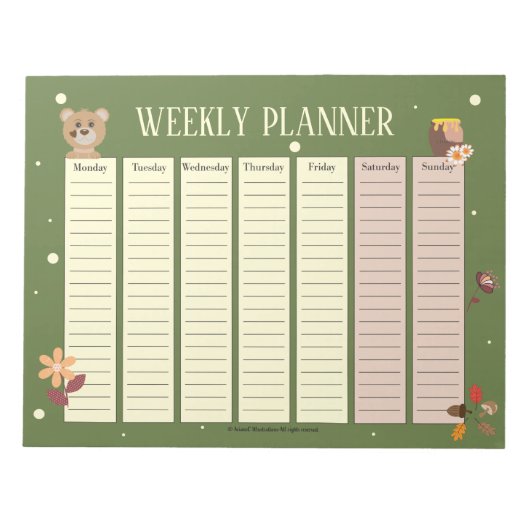 Wekelijks kind Woodland Planner met Beren Blocnote (Voorkant)