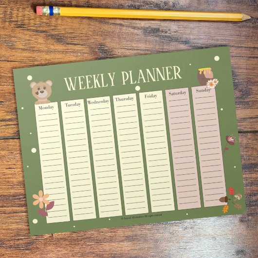 Wekelijks kind Woodland Planner met Beren Blocnote