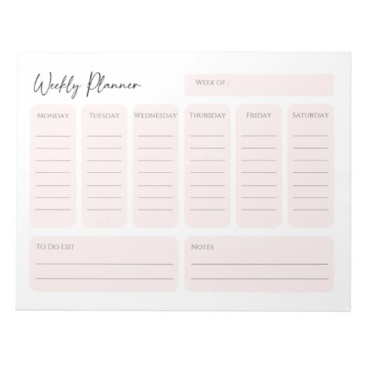Wekelijks landschap van de Planner in Blush Pink Notitieblok (Voorkant)