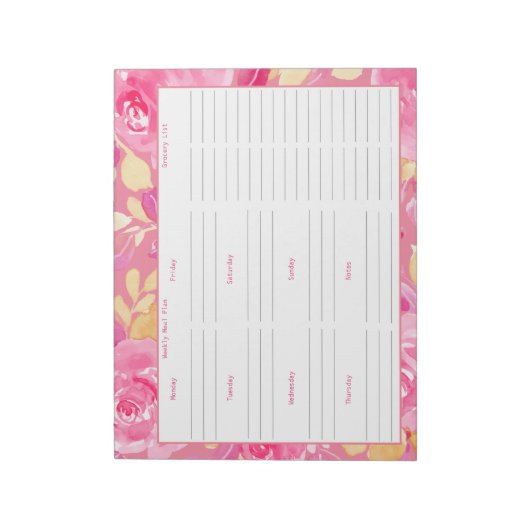 Wekelijks maalplan en lijst van kruidenierswaren - notitieblok (Linkerzijde)