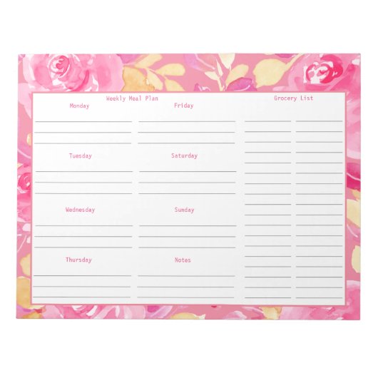 Wekelijks maalplan en lijst van kruidenierswaren - notitieblok (Voorkant)