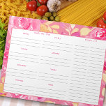 Wekelijks maalplan en lijst van kruidenierswaren - notitieblok<br><div class="desc">Roze en gele waterverf florale vormgeving met wekelijkse maaltijdplanner en kruidenierslijst.  rozen en foliage lijst dit stootkussen van 40 pagina's,  elk gedrukt met ruimte voor u om uw maaltijden voor elke dag van de week,  extra nota's en een twee kolomlijst te schrijven.</div>