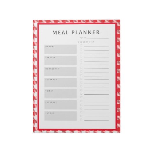 Wekelijks maaltijdbord Rode Gingham-grens Notitieblok (Linkerzijde)
