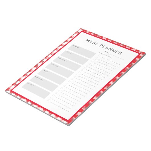 Wekelijks maaltijdbord Rode Gingham-grens Notitieblok (Schuin)