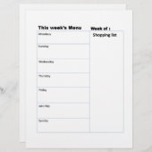 Wekelijks menu afdrukbare maaltijd planningsblad briefhoofd (Voorkant / Achterkant)