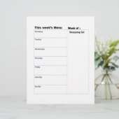 Wekelijks menu afdrukbare maaltijd planningsblad briefhoofd (Staand voorkant)