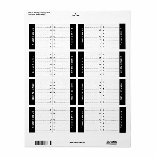 Wekelijks menu of label Planner sticker (Full Sheet)