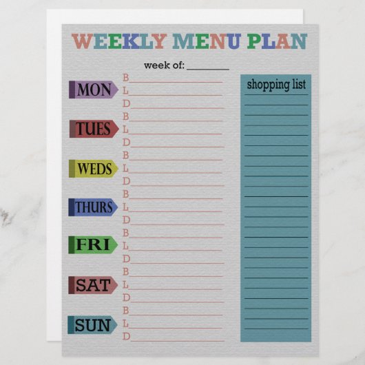 Wekelijks menuplan (Voorkant / Achterkant)