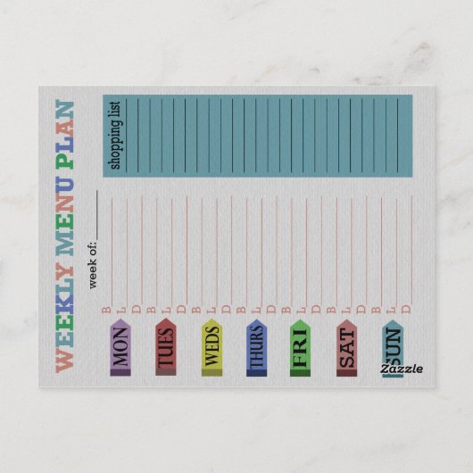 Wekelijks menuplan briefkaart (Achterkant)
