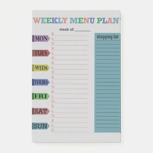 Wekelijks menuplan post-it® notes (Voorkant)