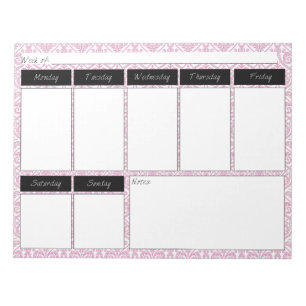 Wekelijks Notitieblok roze en zwart Damask Patroon