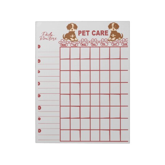 Wekelijks Notitieblok voor de verzorging van huisd (Linkerzijde)