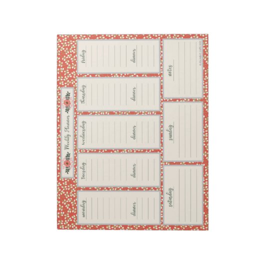 Wekelijks Notitieblok voor planner met menu Dinner (Linkerzijde)