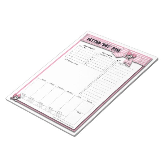 Wekelijks om Lijst te doen - Roze Ribbons en sched Notitieblok (Schuin)