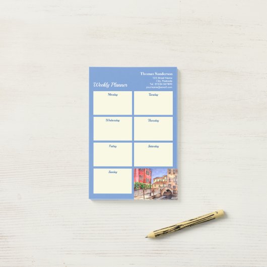 Wekelijks Planner Venice Italië Pen Waterverf Post-it® Notes (Op bureau)