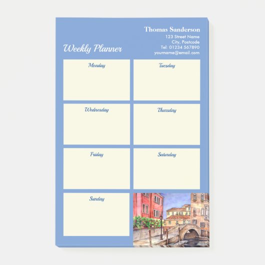 Wekelijks Planner Venice Italië Pen Waterverf Post-it® Notes (Voorkant)