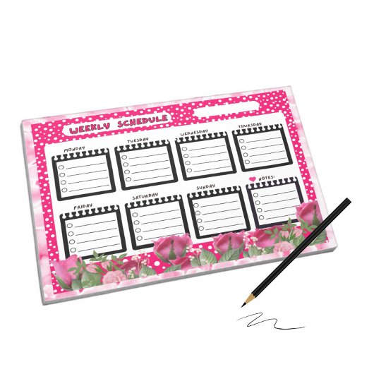 Wekelijks schema met roze rozen notitieblok