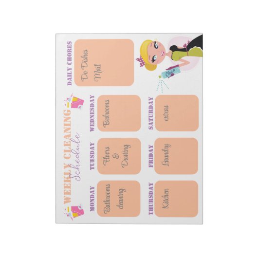 Wekelijks schoonmaakschema checklist sjabloon chic notitieblok (Linkerzijde)
