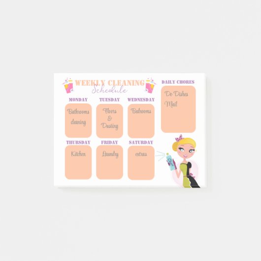Wekelijks schoonmaakschema checklist stijlvolle ch post-it® notes (Voorkant)