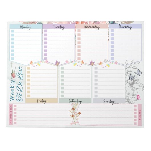 Wekelijks te doen Lijst Bloem Vlinder Thema Notitieblok (Voorkant)