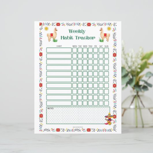 Wekelijkse afdrukbare Habit Tracker - Lama Edition (Staand voorkant)