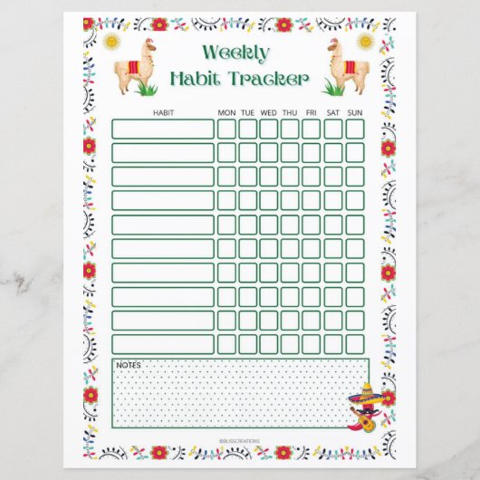 Wekelijkse afdrukbare Habit Tracker - Lama Edition (Voorkant)