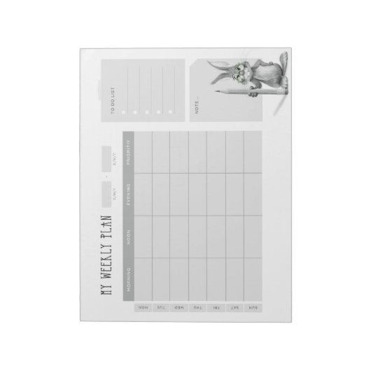 Wekelijkse bureauplanner met konijn notitieblok (Linkerzijde)