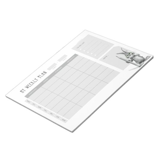 Wekelijkse bureauplanner met konijn notitieblok (Schuin)