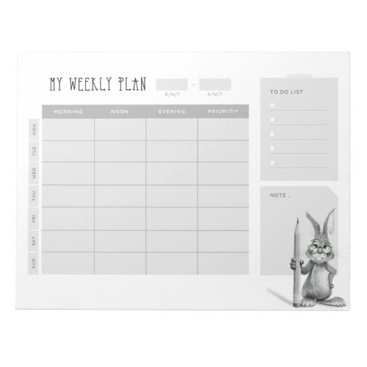 Wekelijkse bureauplanner met konijn notitieblok (Voorkant)