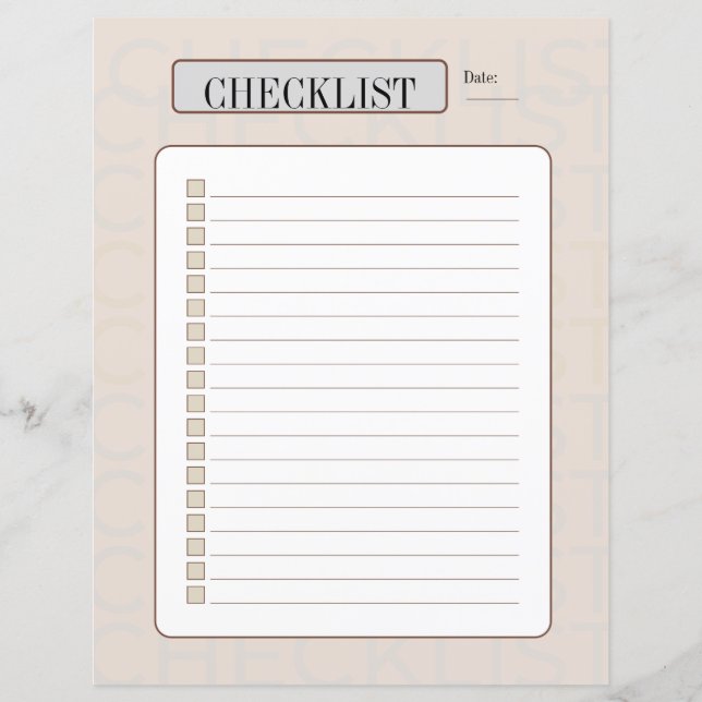 Wekelijkse checklist blad (Voorkant)