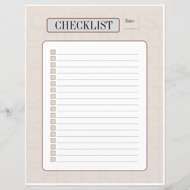 Wekelijkse checklist sheet (Voorkant)