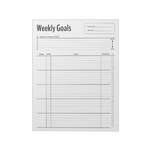 Wekelijkse doelen Notitieblok (Linkerzijde)