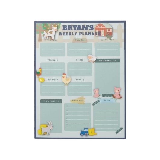 Wekelijkse kalender met Afbeeldingen Boerderij Notitieblok (Linkerzijde)