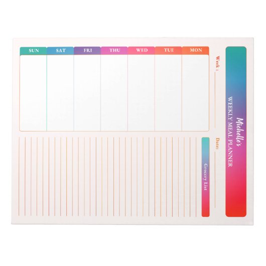 Wekelijkse maaltijd planner boodschappenlijstje ge notitieblok (Voorkant)