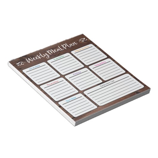 Wekelijkse maaltijdplanner - donkerbruin notitieblok (Schuin)