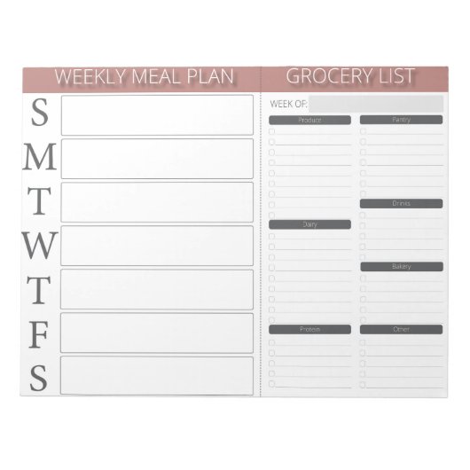 Wekelijkse maaltijdplanner- en basislijst notitieblok (Voorkant)