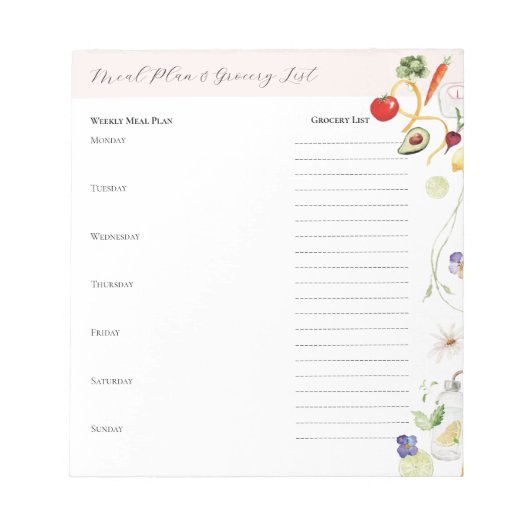 Wekelijkse maaltijdplanner met basislijst notitieblok (Voorkant)