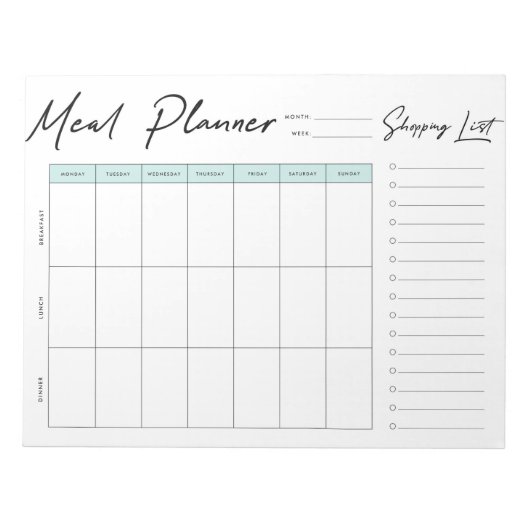 Wekelijkse maaltijdplanner met winkellijst notitieblok (Voorkant)