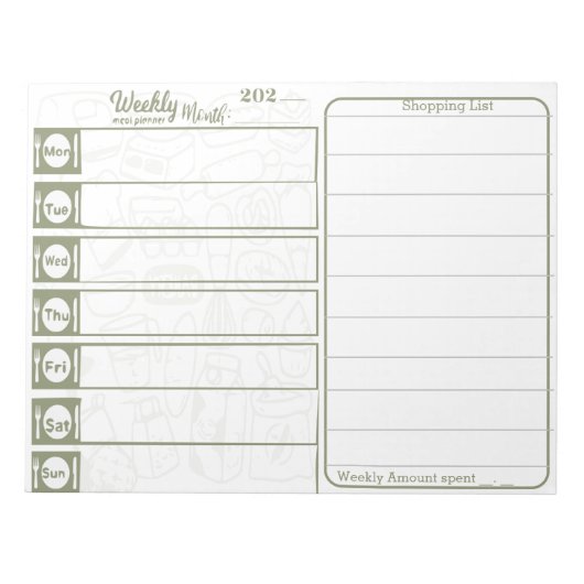 Wekelijkse maaltijdplanner notitieblok (Voorkant)
