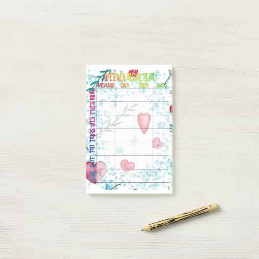 Wekelijkse maaltijdplanner post-it® notes (Op bureau)