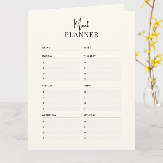 Wekelijkse maaltijdplanner + winkellijst Kaart dow (Gele Bloem)