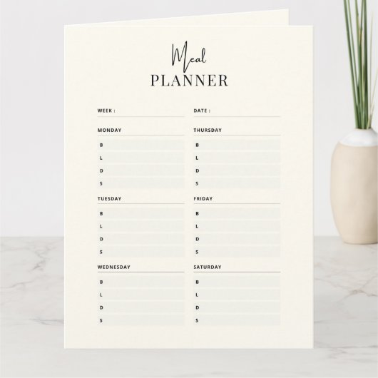 Wekelijkse maaltijdplanner + winkellijst Kaart dow (Voorkant)
