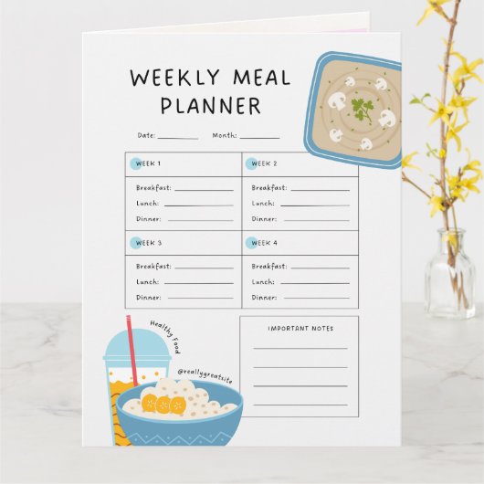 Wekelijkse maaltijdplanner + winkellijst Kaart dow (Gele Bloem)