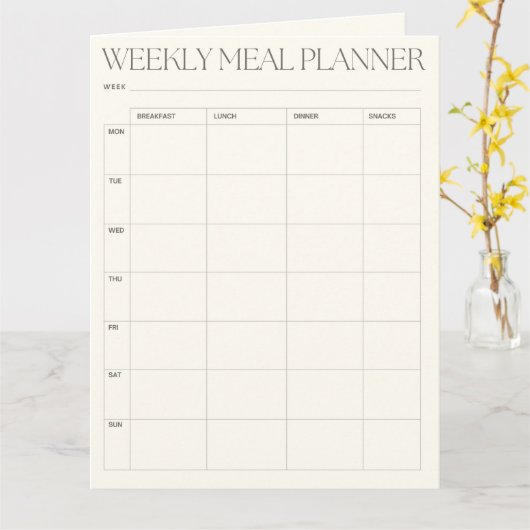 Wekelijkse maaltijdplanner + winkellijst Kaart dow (Gele Bloem)