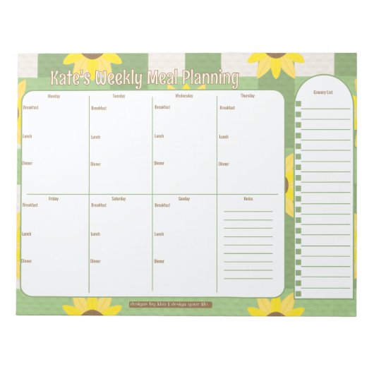 wekelijkse maaltijdplanner | Zonnebloem Plaid Notitieblok (Voorkant)